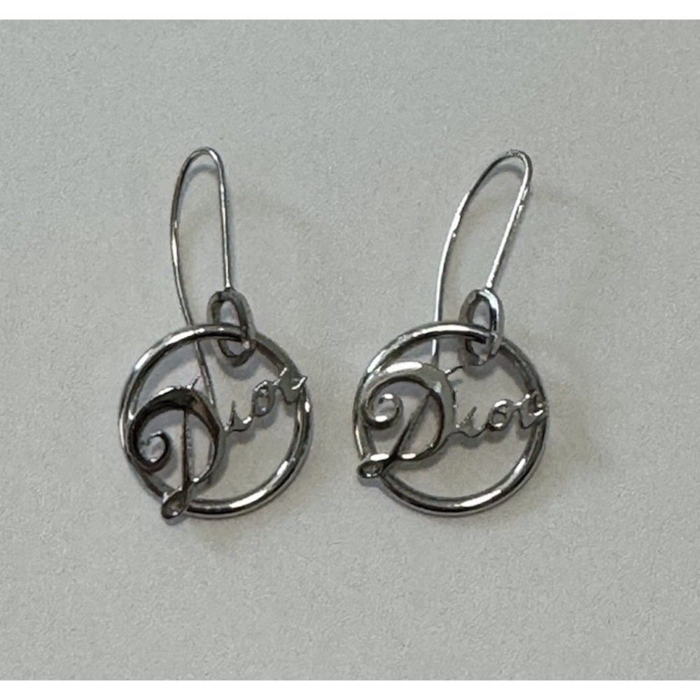Vtg Christian Dior by John Galliano Silver Logo Earrings